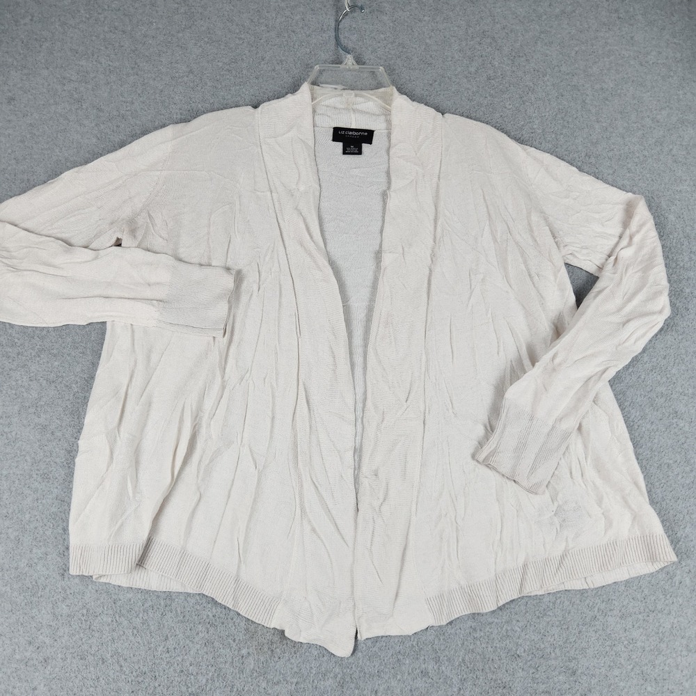 Liz Claiborne Cardigan Sweater Womens Medium Cream Knitted Career Open Front